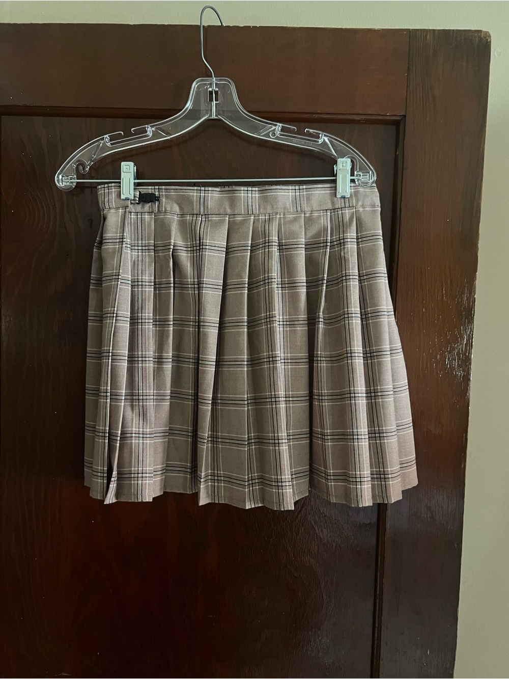 Plaid Pleated Mini Skirt in Taupe